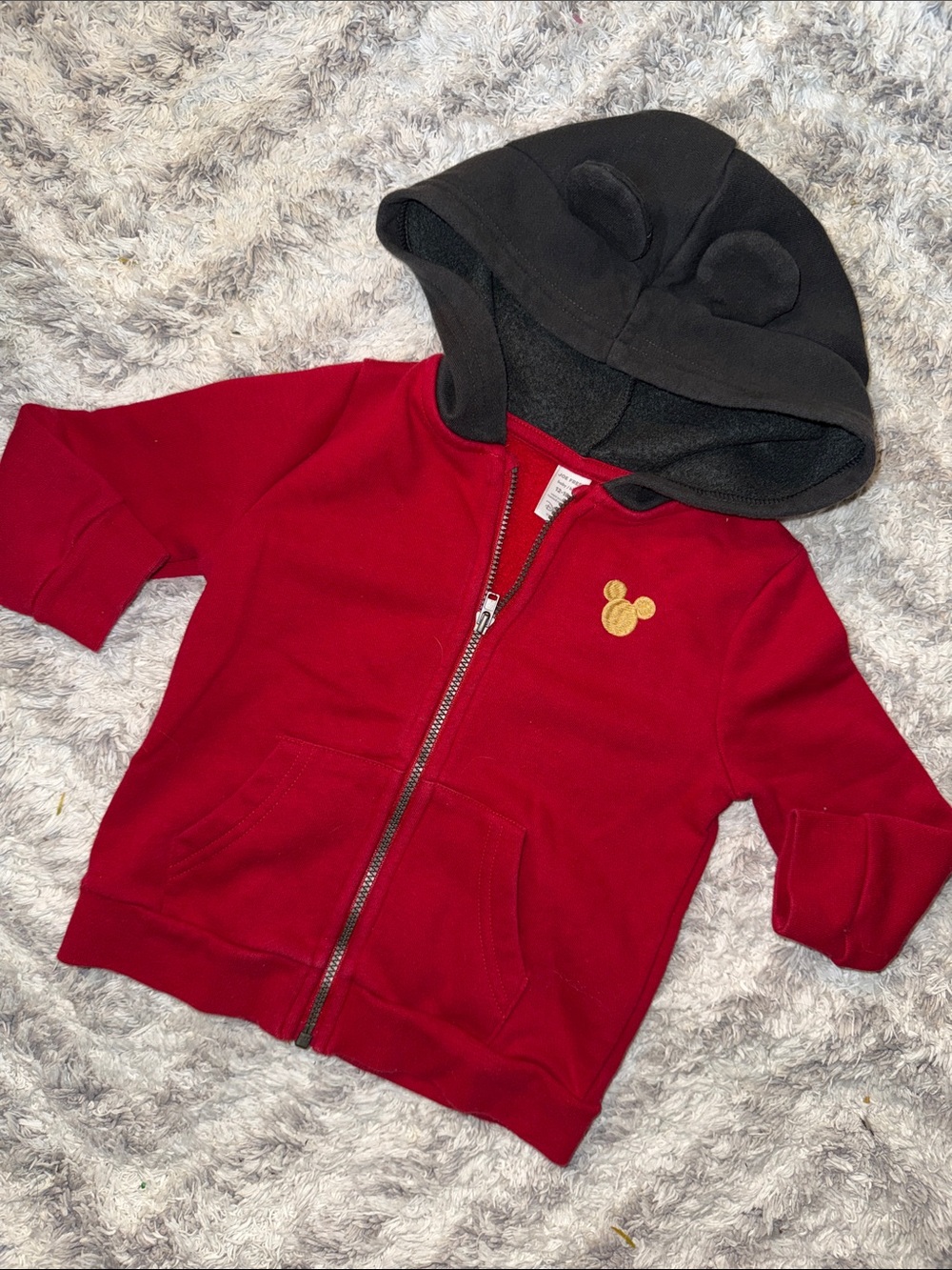12-18m boys Disney Mickey Mouse  Red Hoodie with Black Ear-Trim Hood